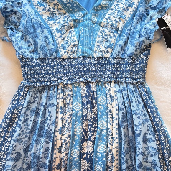 NWT Womens Maison Tara Paisley Smocked Maxi Dress Cottagecore Boho Floral Sz 8 - Picture 4 of 16